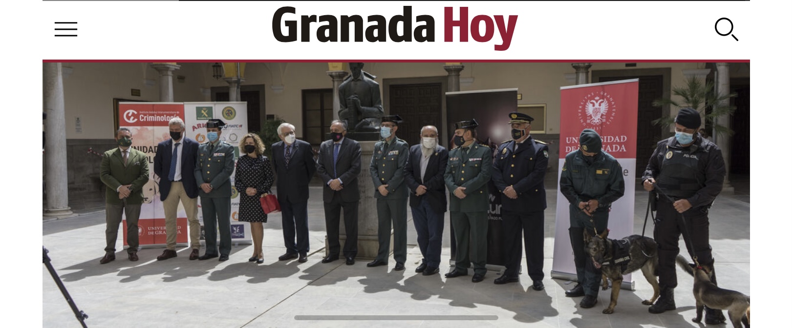 Portada del periódico GranadaHoy que incluye foto del proyecto que analiza el olfato de los perros