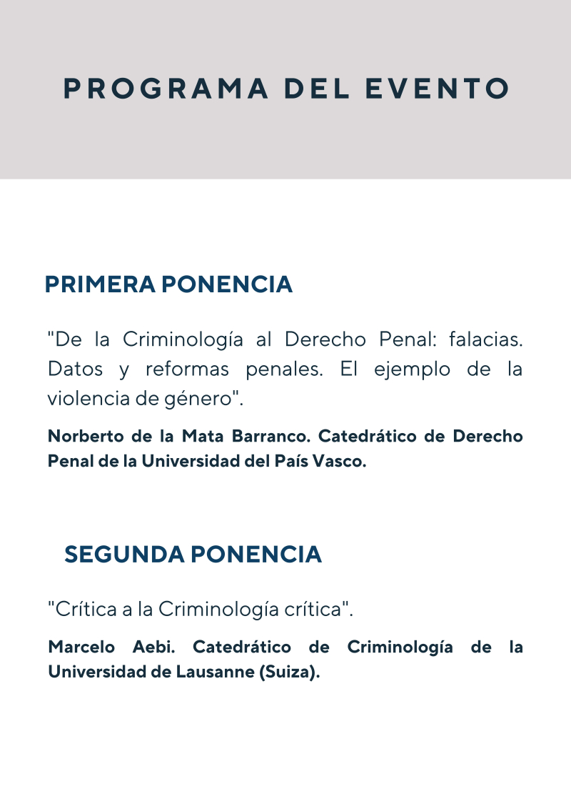 Programa jornada "Cuestiones actuales de la Criminología y la Política Criminal" Programa jornada "Cuestiones actuales de la Criminología y la Política Criminal"
